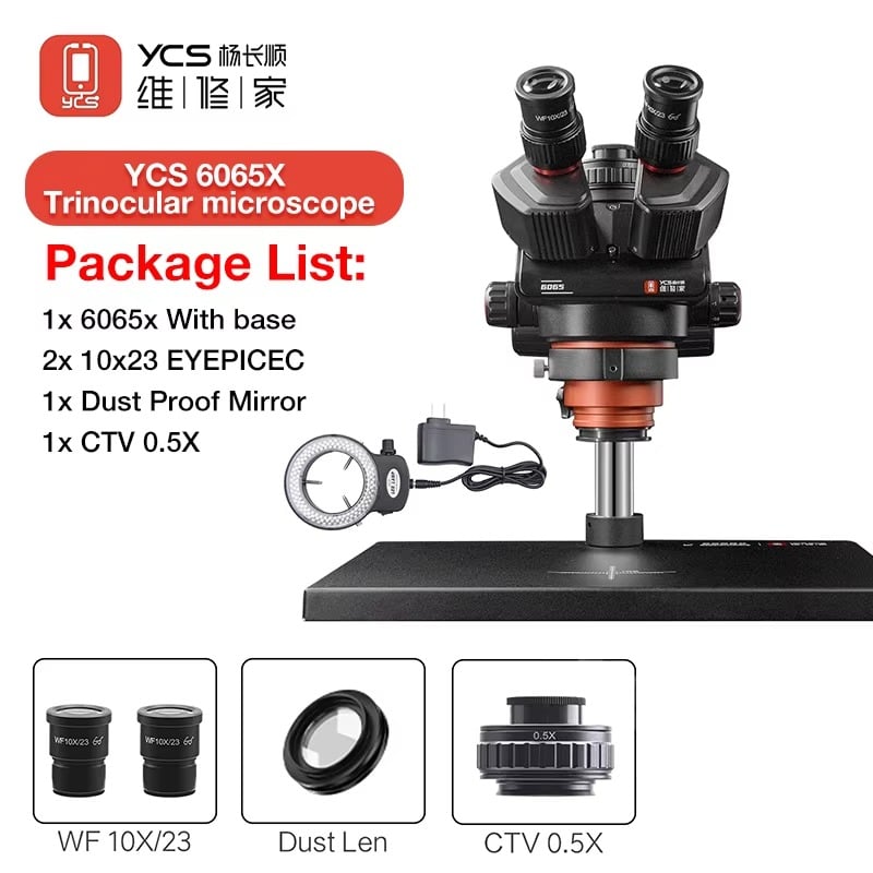 YCS 6065X 0.6X-6.5X Trinocular Microscope