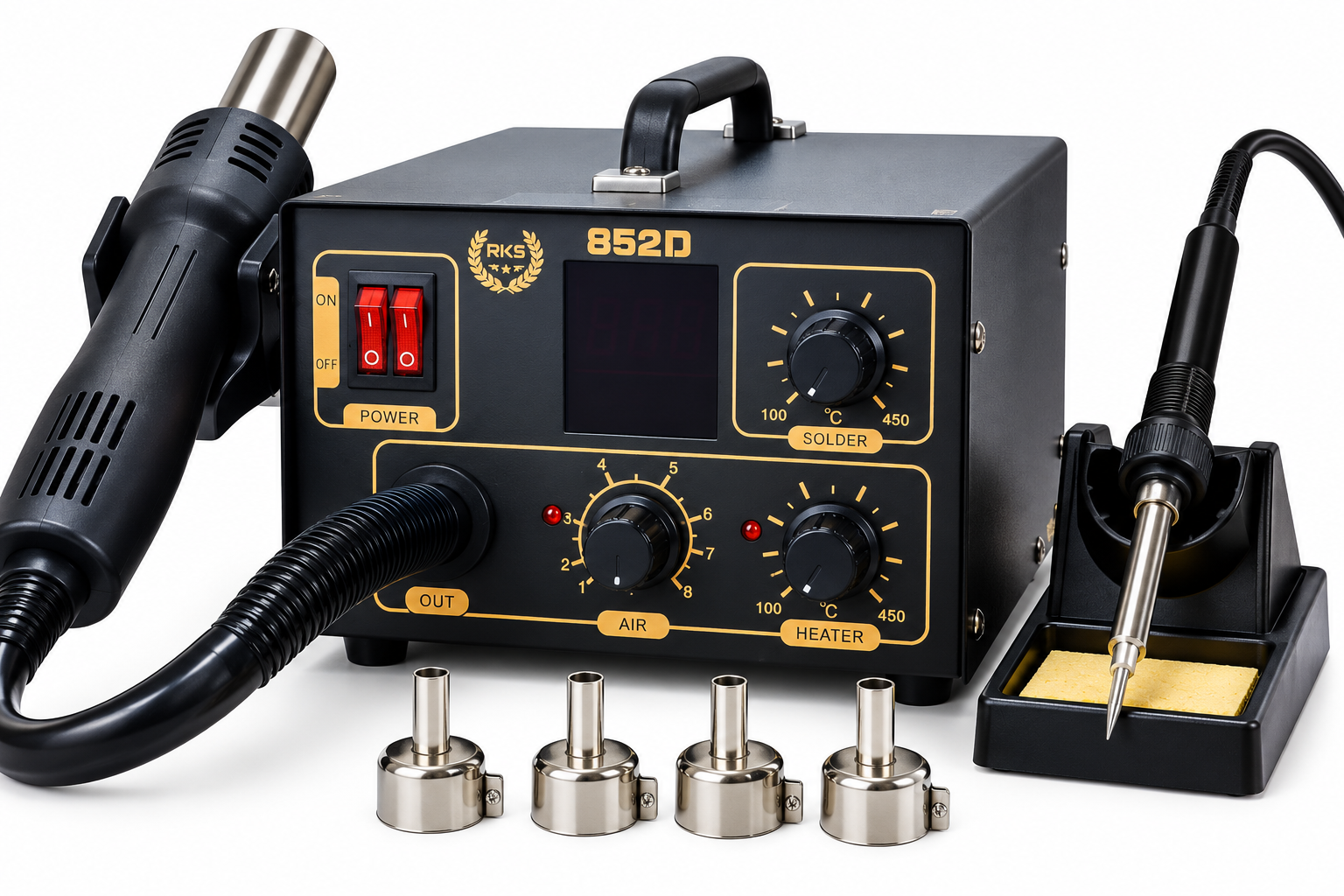 852D 2-in-1 Hot Air Rework Station & Soldering Iron