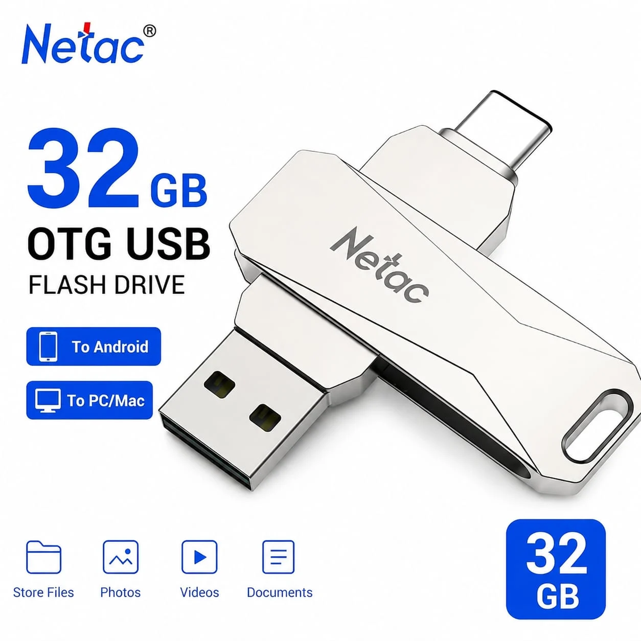 Netac 32GB OTG USB Flash Drive for Android, PC & Mac