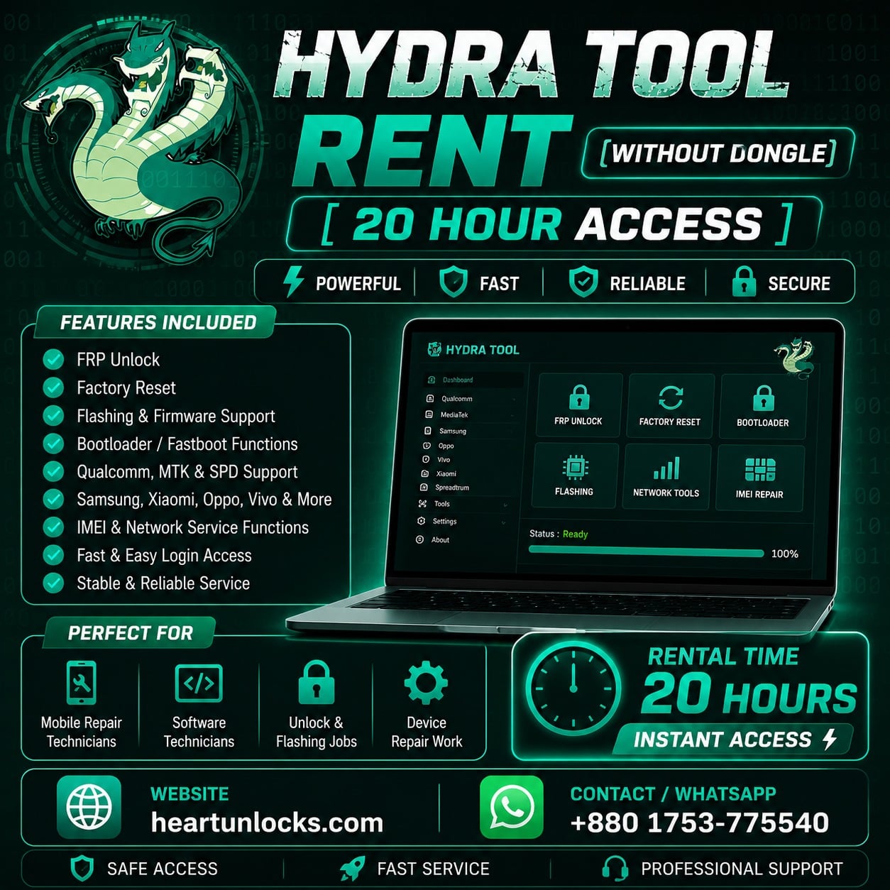 Hydra Tool Rent (Without Dongle) [20 Hour]