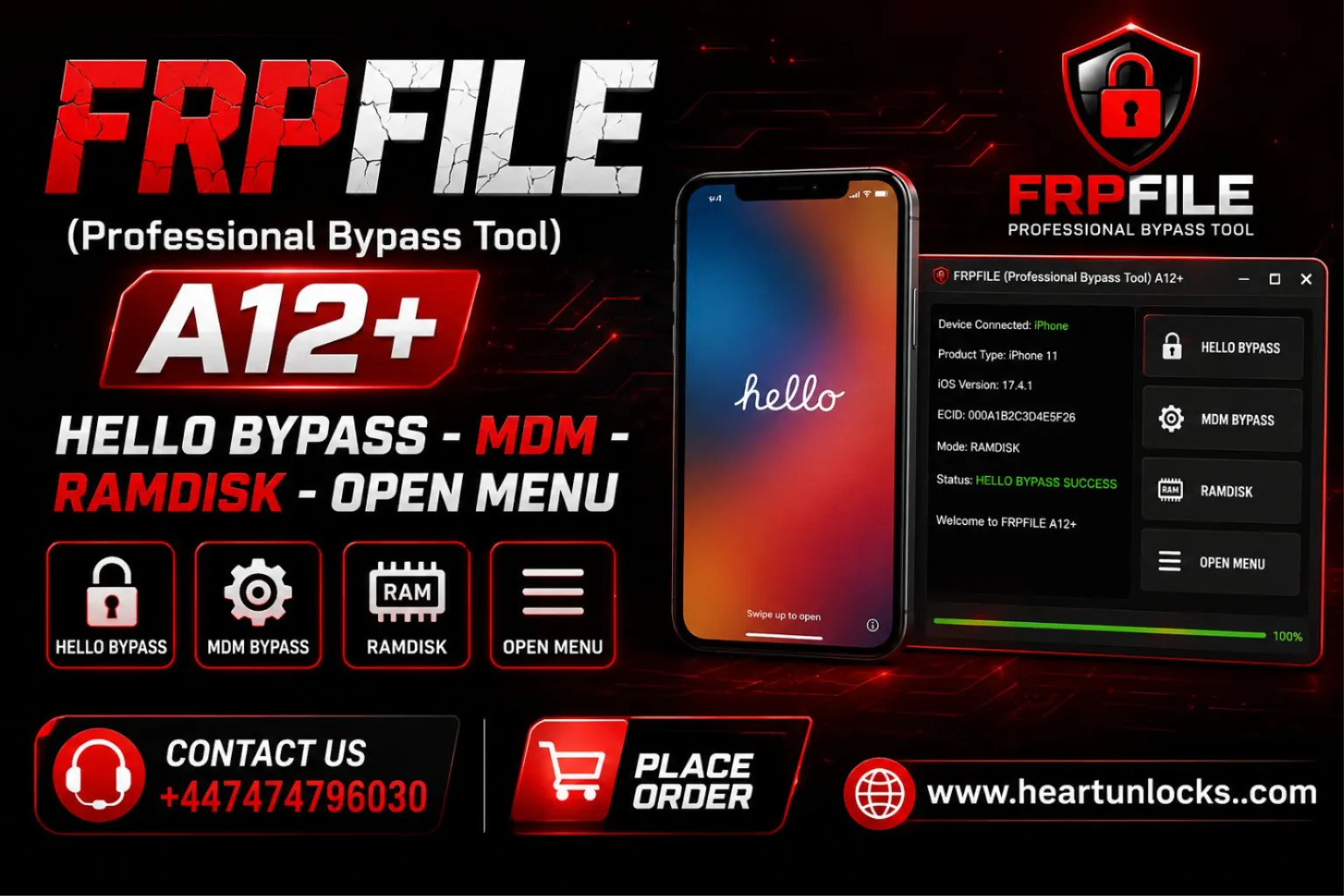 FRPFILE Premium Tool Bypass iCloud, Passcode Disable, Baseband Broken, MDM.